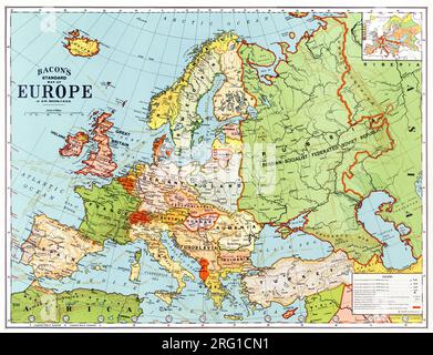 Bacon's Standardkarte von Europa von George Washington Bacon. Original aus der Kongressbibliothek. Stockfoto