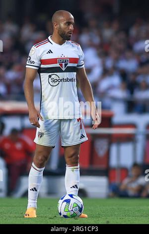 Sao Paulo, Brasilien. 07. Aug. 2023. SP - SAO PAULO - 08/06/2023 - BRASILEIRO A 2023, SAO PAULO X ATLETICO-MG - Lucas Moura Spieler von Sao Paulo während eines Spiels gegen Atletico-MG im Morumbi Stadion für die brasilianische Meisterschaft A 2023. Foto: Marcello Zambrana/AGIF/Sipa USA Kredit: SIPA USA/Alamy Live News Stockfoto