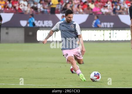 Frisco, Usa. 06. Aug. 2023. FRISCO, TEXAS - 6. AUGUST: Leonel Messi wärmt sich vor dem Knockout-Spiel des Inter Miami CF und FC Dallas Leagues Cup im Toyota Stadium am 6. August 2023 in Frisco, Texas, auf. (Foto: Alejandro Salazar/PxImages/Sipa USA) Guthaben: SIPA USA/Alamy Live News Stockfoto