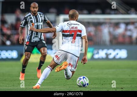 Sao Paulo, Brasilien. 07. Aug. 2023. SP - SAO PAULO - 08/06/2023 - BRASILEIRO A 2023, SAO PAULO X ATLETICO-MG - Lucas Moura Spieler von Sao Paulo während eines Spiels gegen Atletico-MG im Morumbi Stadion für die brasilianische Meisterschaft A 2023. Foto: Marcello Zambrana/AGIF/Sipa USA Kredit: SIPA USA/Alamy Live News Stockfoto
