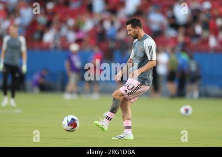 Frisco, Usa. 06. Aug. 2023. FRISCO, TEXAS - 6. AUGUST: Leonel Messi wärmt sich vor dem Knockout-Spiel des Inter Miami CF und FC Dallas Leagues Cup im Toyota Stadium am 6. August 2023 in Frisco, Texas, auf. (Foto: Alejandro Salazar/PxImages/Sipa USA) Guthaben: SIPA USA/Alamy Live News Stockfoto