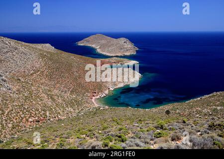 Fußweg zwischen Livadia und Lethra, Insel Tilos bei Rhodos, Griechenland. Stockfoto