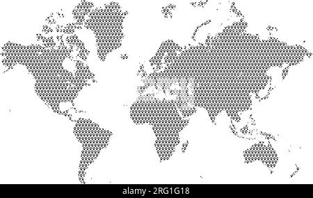 Weltkarte mit Schraffurmuster für Positionsnadeln. Vektordarstellung Stock Vektor
