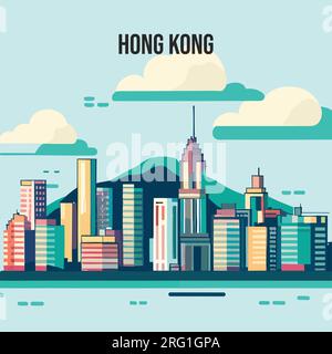 Moderne flache Darstellung der Skyline von Hongkong Stock Vektor