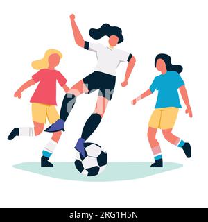 Flache Abbildung von Frauen, die Fußball spielen Stock Vektor