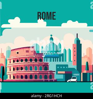 Moderne flache Darstellung der Skyline von Rom im Hintergrund Stock Vektor