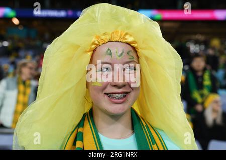 Sydney, Australien. 07. Aug. 2023. Matildas Fans vor der Runde des FIFA Women's World Cup 2023-Spiels 16 zwischen Australia Women und Denmark Women im Stadium Australia, Sydney, Australien, am 7. August 2023. Foto von Peter Dovgan. Nur redaktionelle Verwendung, Lizenz für kommerzielle Verwendung erforderlich. Keine Verwendung bei Wetten, Spielen oder Veröffentlichungen von Clubs/Ligen/Spielern. Kredit: UK Sports Pics Ltd/Alamy Live News Stockfoto