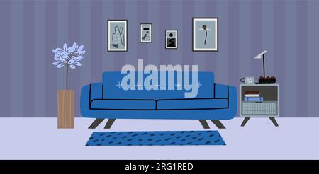 Einfache Möbelzusammenstellung in einem gemütlichen Wohnzimmer in der Nacht. Innendesign für den Hintergrund. Stock Vektor