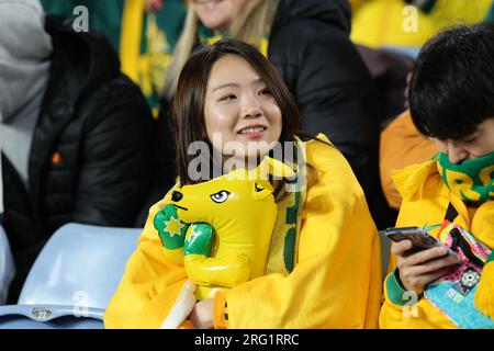 Sydney, Australien. 07. Aug. 2023. Matildas Fans vor der Runde des FIFA Women's World Cup 2023-Spiels 16 zwischen Australia Women und Denmark Women im Stadium Australia, Sydney, Australien, am 7. August 2023. Foto von Peter Dovgan. Nur redaktionelle Verwendung, Lizenz für kommerzielle Verwendung erforderlich. Keine Verwendung bei Wetten, Spielen oder Veröffentlichungen von Clubs/Ligen/Spielern. Kredit: UK Sports Pics Ltd/Alamy Live News Stockfoto