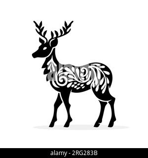 Silhouette des Hirsches auf weißem Hintergrund. Vektordarstellung Stock Vektor