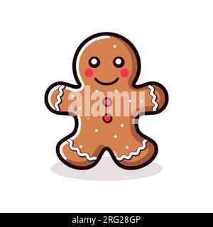 Süßer weihnachtlicher Lebkuchen-Mann in flachem Stil, isoliert auf weißem Hintergrund. Vektordarstellung Stock Vektor