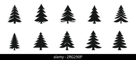 Weihnachtsbaumsilhouetten auf weißem Hintergrund. Vektordarstellung Stock Vektor