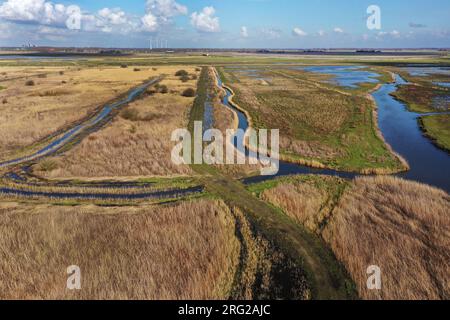 Korendijkse Slikken, Haringvliet, Niederlande. Von oben gesehen. Stockfoto