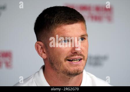 Owen Farrell aus England während einer Squad-Ankündigung für die Rugby-Weltmeisterschaft 2023 im Twickenham Stadium, London. Foto: Montag, 7. August 2023. Stockfoto