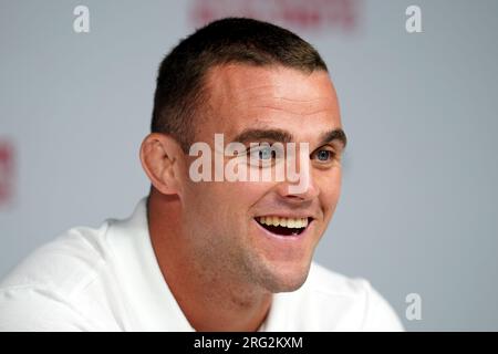 Ben Earl von England während einer Squad-Ankündigung für die Rugby-Weltmeisterschaft 2023 im Twickenham Stadium, London. Foto: Montag, 7. August 2023. Stockfoto