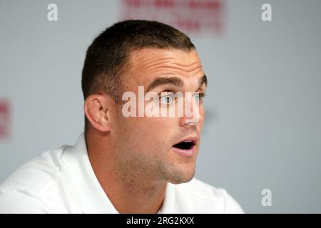 Ben Earl von England während einer Squad-Ankündigung für die Rugby-Weltmeisterschaft 2023 im Twickenham Stadium, London. Foto: Montag, 7. August 2023. Stockfoto