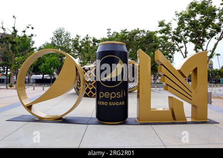 Los Angeles, Kalifornien: BMO Stadium, Heimstadion des Los Angeles Football Clubs der Major League Soccer, Pepsi Plaza im Exposition Park Stockfoto