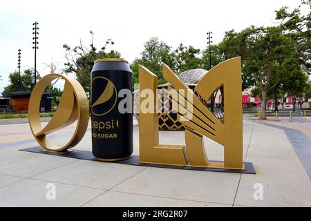 Los Angeles, Kalifornien: BMO Stadium, Heimstadion des Los Angeles Football Clubs der Major League Soccer, Pepsi Plaza im Exposition Park Stockfoto