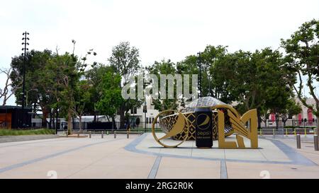 Los Angeles, Kalifornien: BMO Stadium, Heimstadion des Los Angeles Football Clubs der Major League Soccer, Pepsi Plaza im Exposition Park Stockfoto