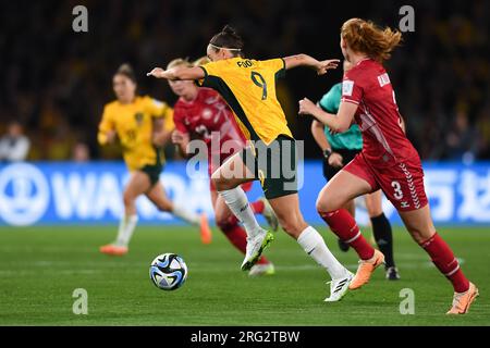 Sydney, Australien, 7. August 2023. Caitlin Foord aus Australien kontrolliert den Ball während der Frauenweltmeisterschaft 16 zwischen den Australia Matildas und Dänemark im Stadium Australia am 07. August 2023 in Sydney, Australien. Kredit: Steven Markham/Speed Media/Alamy Live News Stockfoto