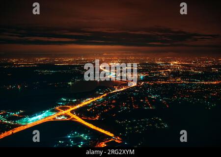 Luftaufnahme der Lichter der Stadt, Moskau Stockfoto