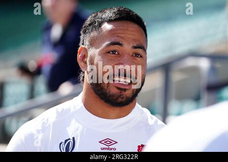 Manu Tuilangi aus England während einer Squad-Ankündigung für die Rugby-Weltmeisterschaft 2023 im Twickenham Stadium, London. Foto: Montag, 7. August 2023. Stockfoto