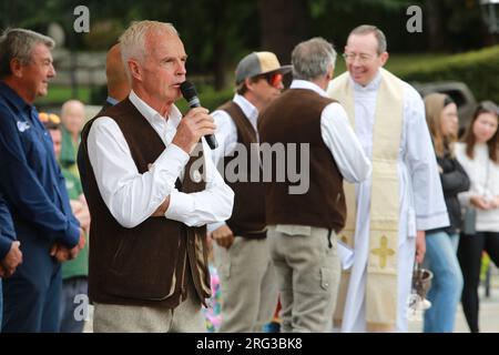 Olivier Bégain, Président de la Compagnie des Guides Saint-Gervais. Fête des Guides 2023. Compagnie des Guides de Saint-Gervais-les-Bains et des Conta Stockfoto