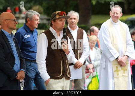 Julien Pelloux, Führer. Fête des Guides 2023. Compagnie des Guides de Saint-Gervais-les-Bains et des Contamines-Montjoie. Saint-Gervais-les-Bains. Haut Stockfoto