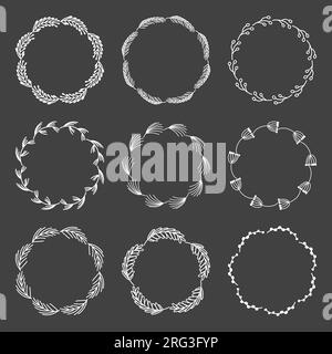 Kreidetafelkollektion handgezeichneter Blumenkränze. Stock Vektor