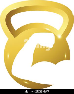 Fitnesslogo mit Kugelhantel und Beceps-Symbol Stock Vektor