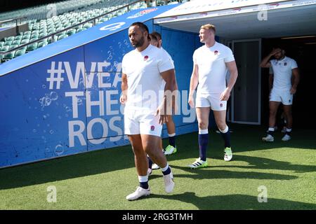 Billy Vunipola aus England während einer Squad-Ankündigung für die Rugby-Weltmeisterschaft 2023 im Twickenham Stadium, London. Foto: Montag, 7. August 2023. Stockfoto