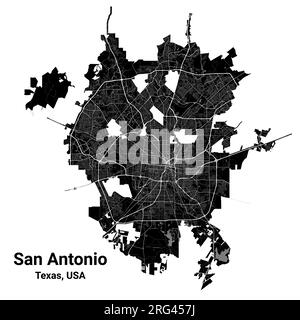 Schwarzer Stadtplan von San Antonio, detaillierte Verwaltung Stock Vektor