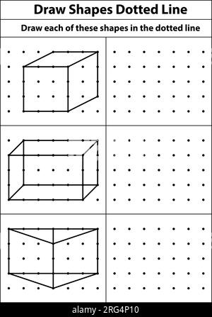 3D isometrische Würfel für jede Form mithilfe der gepunkteten Linien auf einem Punktraster. Die Strichzeichnung befindet sich auf einem mathematischen Blatt mit weißem Hintergrund. Stock Vektor