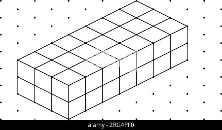 3D isometrische Würfel für jede Form mithilfe der gepunkteten Linien auf einem Punktraster. Die Strichzeichnung befindet sich auf einem mathematischen Blatt mit weißem Hintergrund. Stock Vektor