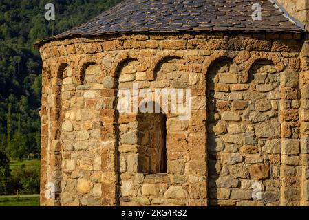 Apse der romanischen Kirche Sant Feliu de Barruera (Boí-Tal, Lleida, Katalonien, Spanien, Pyrenäen) ESP románica de la iglesia Ábside de Barruera Stockfoto