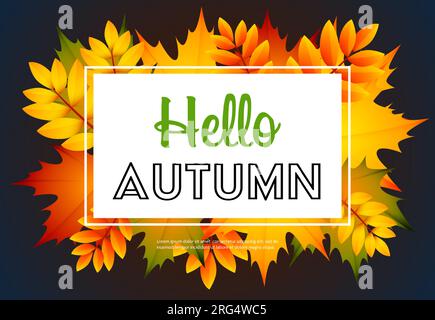 Dunkelblaues Posterdesign mit Textbeispiel für „Hello Herbst“ Stock Vektor