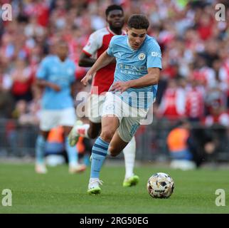 Julian Alvarez von Manchester City während DES FA COMMUNITY SHIELD Match zwischen Manchester City und Arsenal im Wembley Stadium, London, am 06. August Stockfoto