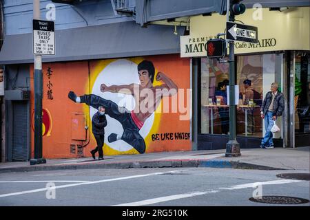 Ein Wandgemälde von Bruce Lee in Chinatown, San Francisco, Kalifornien, USA Stockfoto