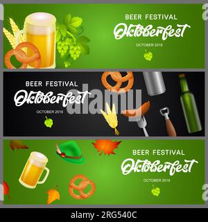 Oktoberfest-Banner mit Bier und Snacks Stock Vektor