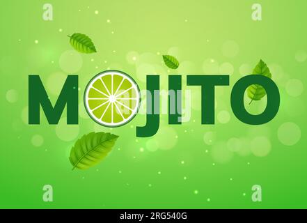 Mojito trinkt Vektor-Cocktail-Spritzer. Zitronensaft Limonade Grün Werbung Mojito Getränk Hintergrund Illustration Stock Vektor