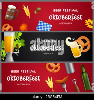 Banner für Bierfestivals mit realistischen Objekten Stock Vektor