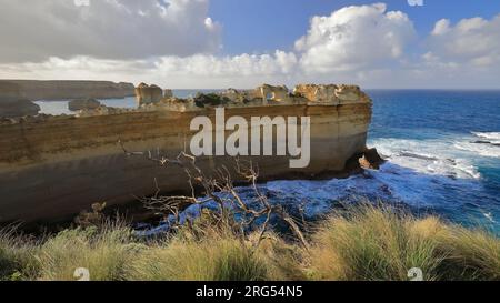 815 Uhr der Razorback-Stapel aus Sicht des Aussichtspunkts auf dem Geology Walk rund um Loch ARD Gorge. Victoria-Australien. Stockfoto