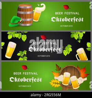 Banner für Bierfestivals auf grünem und schwarzem Hintergrund Stock Vektor