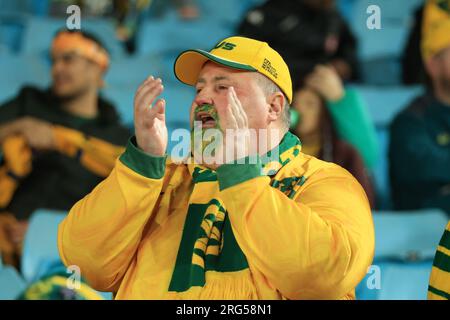 7. August 2023; Stadium Australia, Sydney, NSW, Australien: FIFA Womens World Cup Runde 16 Football, Australien gegen Dänemark; Unterstützer von Australien Stockfoto