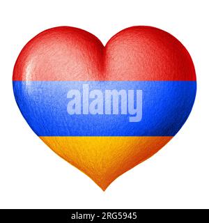 Armenisches Flaggenherz isoliert auf weißem Hintergrund. Bleistiftzeichnung. Stockfoto