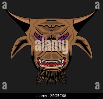 büffel- oder Ziegenkopfdesign. büffelkopf-Symbol mit einzigartigen Augen. Wütender Ziegenkopf. Vektoren, Illustrationen, Symbole, Avatare und Logos. Geeignet für T-shi Stock Vektor