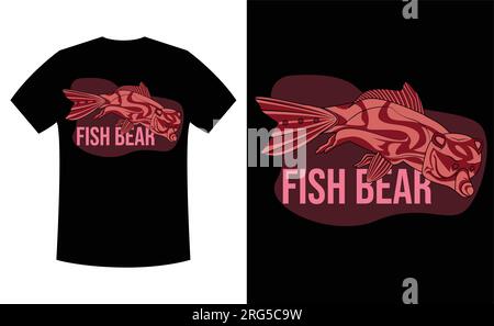 Einzigartiges Fischbär-T-Shirt-Design. Eine Mischung aus Fisch und Bär. vektor, Illustration, T-Shirt. Stock Vektor