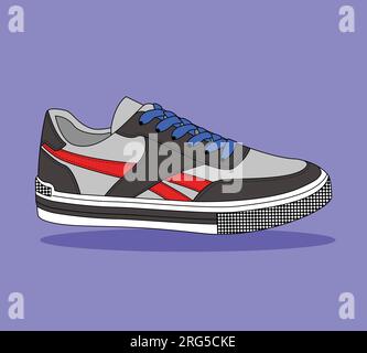 Sneaker-Schuh-Vektor. Flaches Designkonzept, Vektordarstellung. Sneaker in farbenfrohem, flachem Style. Sneaker von der Seite gesehen, stylische Sneaker. Stock Vektor