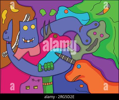 Farbenfroher abstrakter Hintergrund. Farbenfrohe abstrakte Monster-Graffiti. Stock Vektor