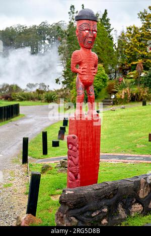 Rotorua. Neuseeland. Whakarewarewa, das lebende Maori-Dorf Stockfoto